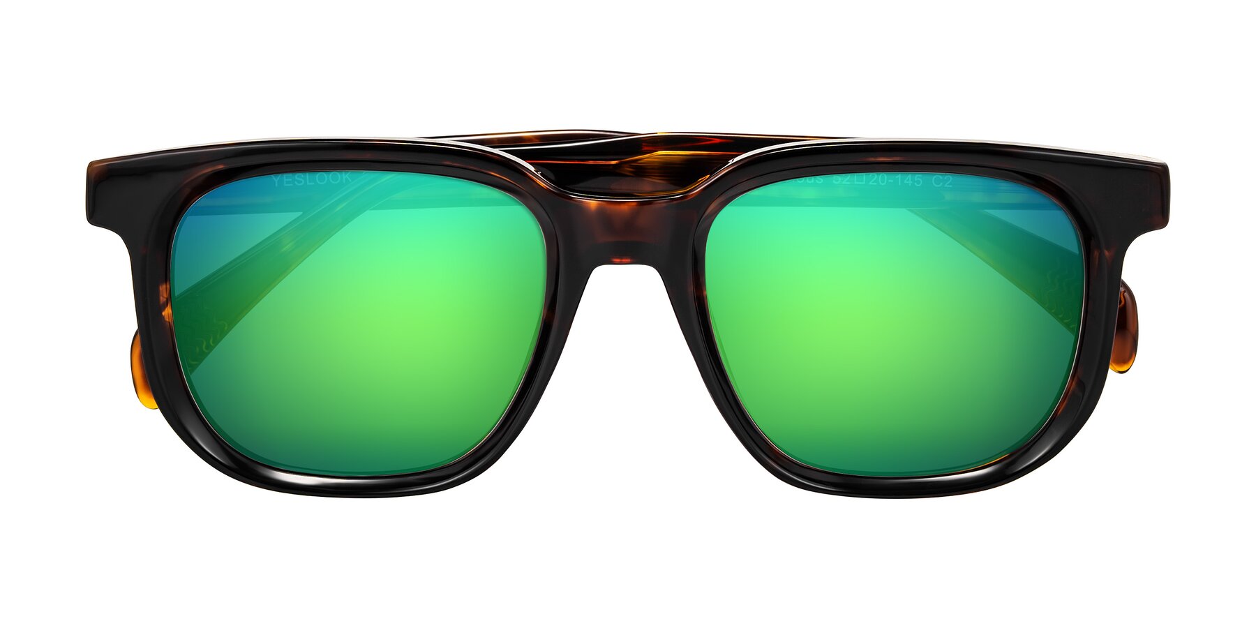 Folded Front of Mysterious in Dark Tortoise with Green Mirrored Lenses