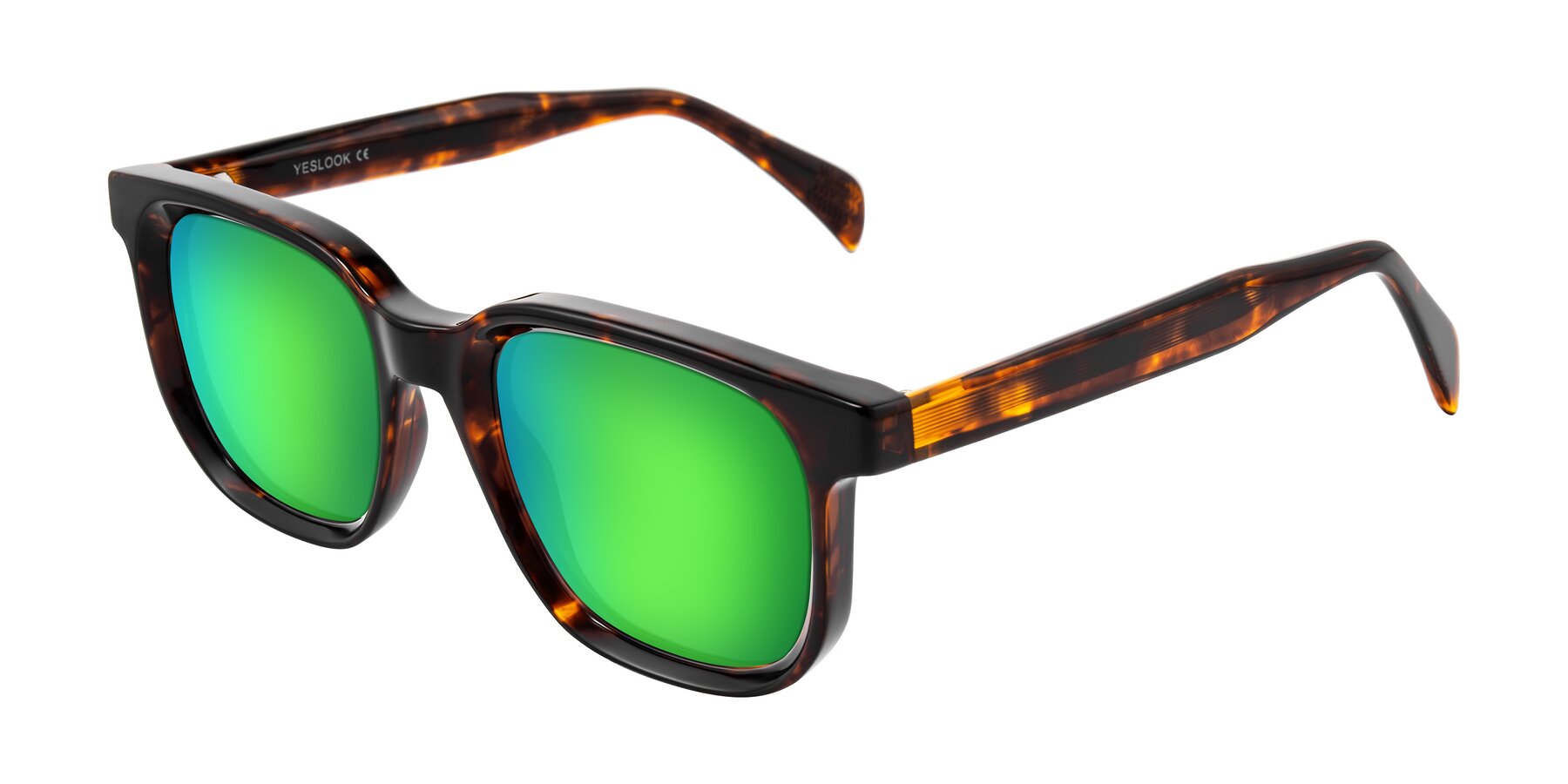 Angle of Mysterious in Dark Tortoise with Green Mirrored Lenses