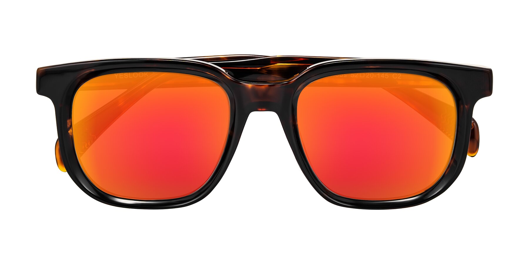 Folded Front of Mysterious in Dark Tortoise with Red Gold Mirrored Lenses