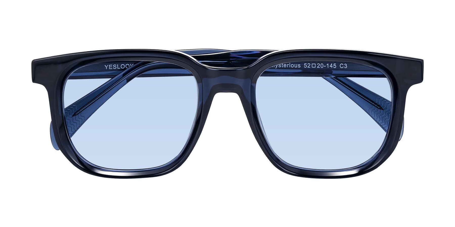 Folded Front of Mysterious in Dark Blue with Light Blue Tinted Lenses
