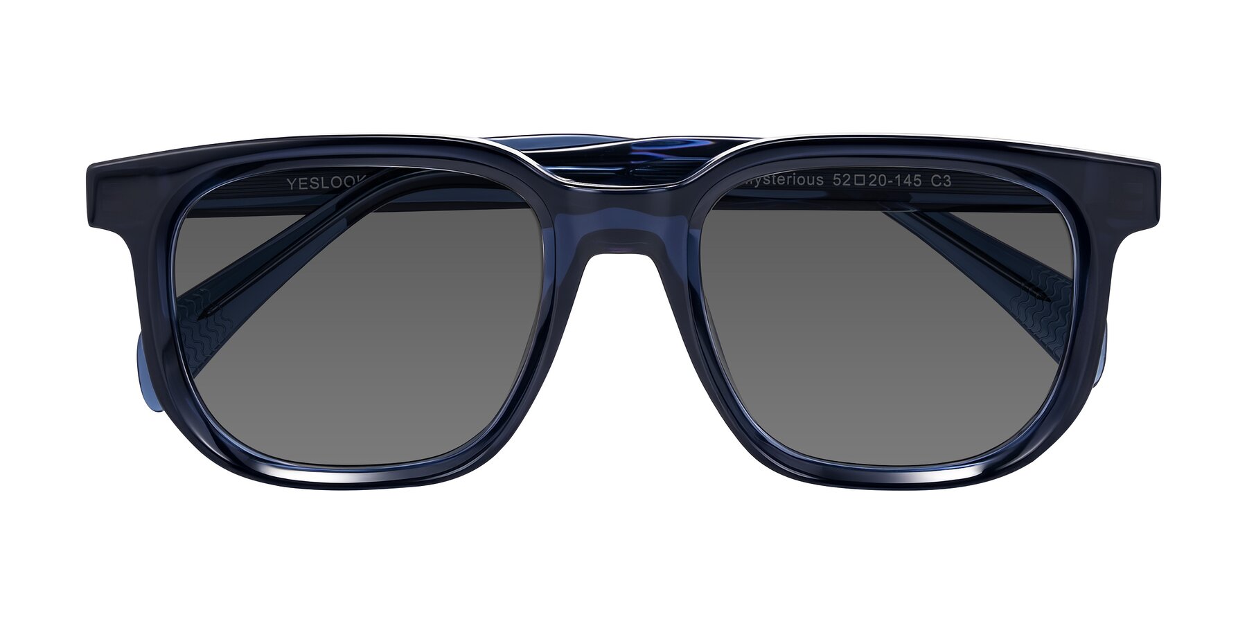 Folded Front of Mysterious in Dark Blue with Medium Gray Tinted Lenses
