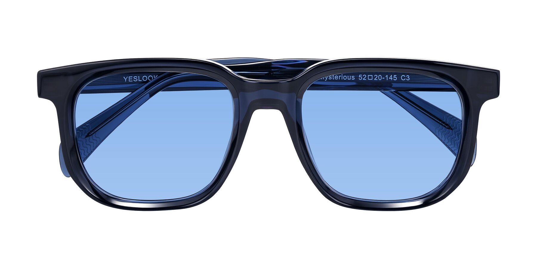 Folded Front of Mysterious in Dark Blue with Medium Blue Tinted Lenses