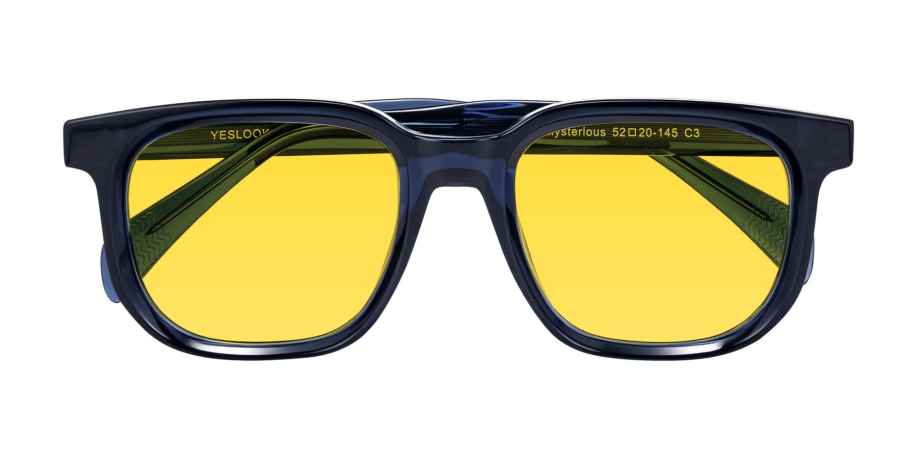 Folded Front of Mysterious in Dark Blue with Yellow Tinted Lenses