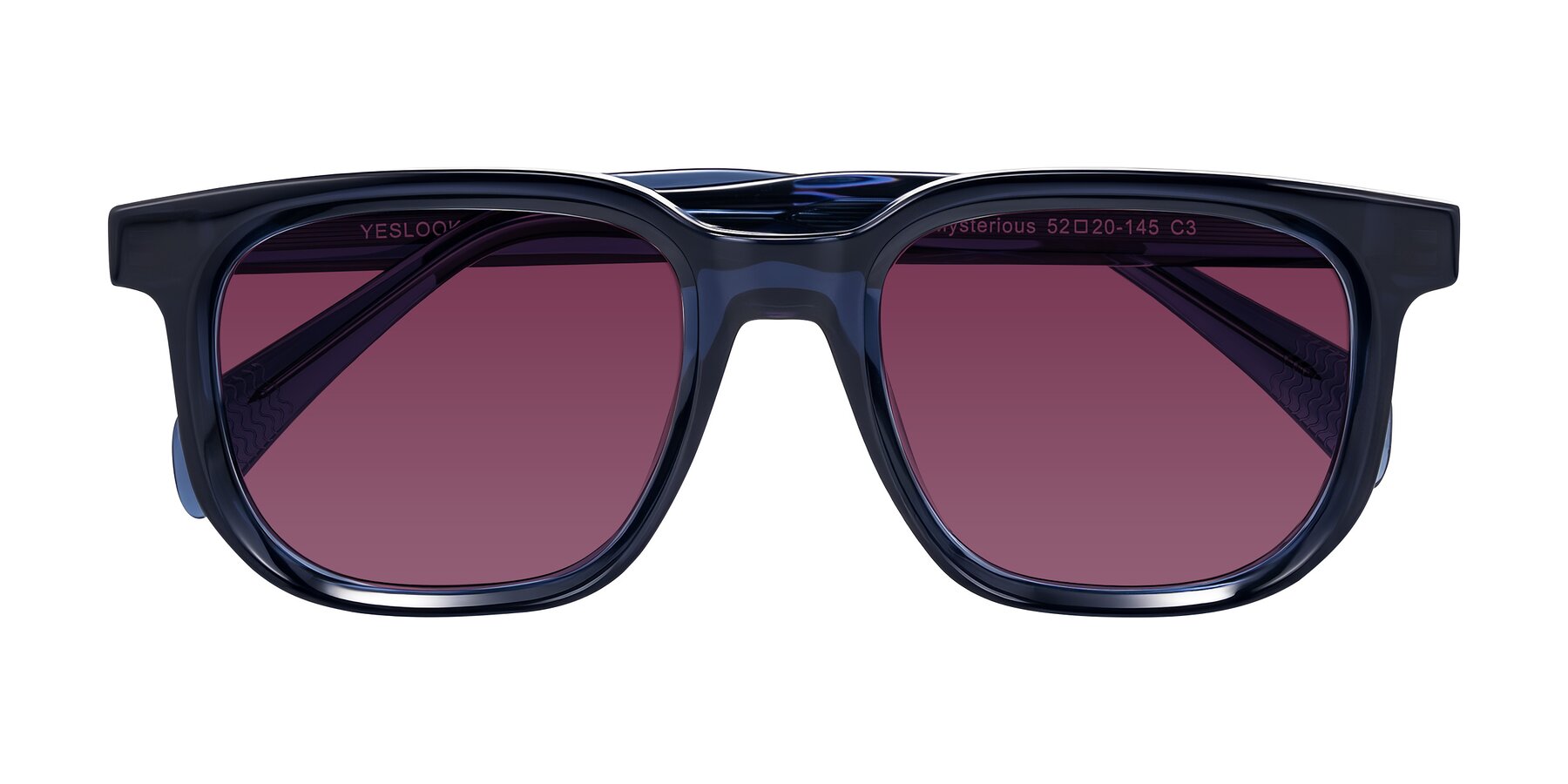 Folded Front of Mysterious in Dark Blue with Wine Tinted Lenses