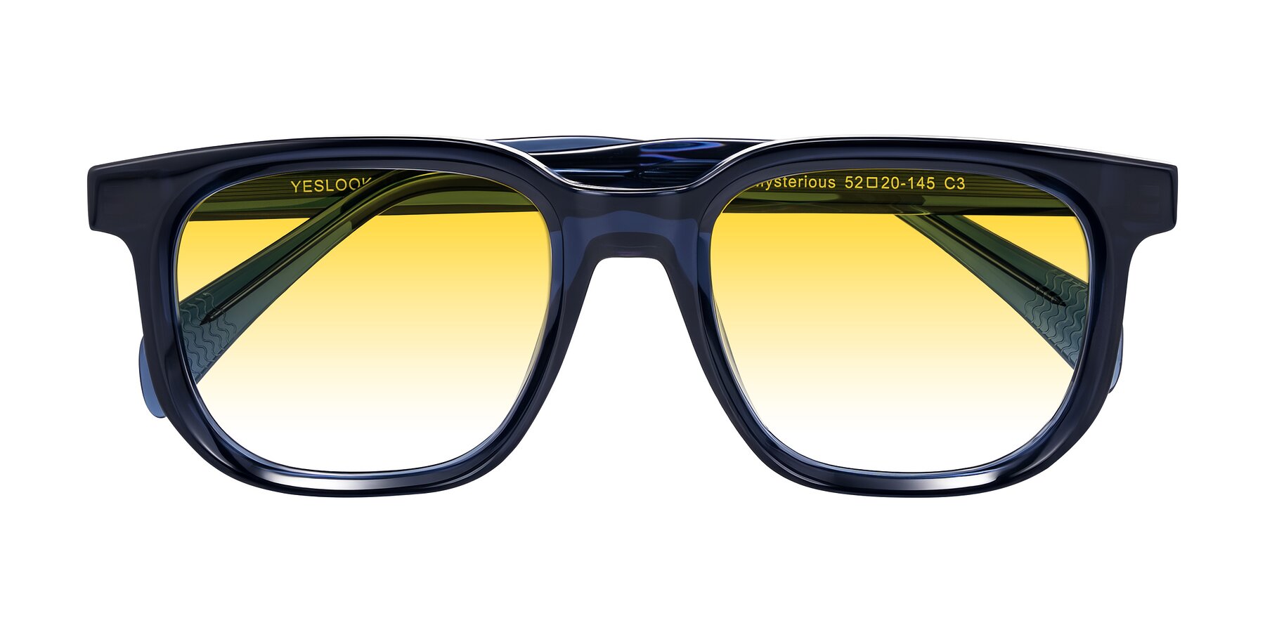 Folded Front of Mysterious in Dark Blue with Yellow Gradient Lenses
