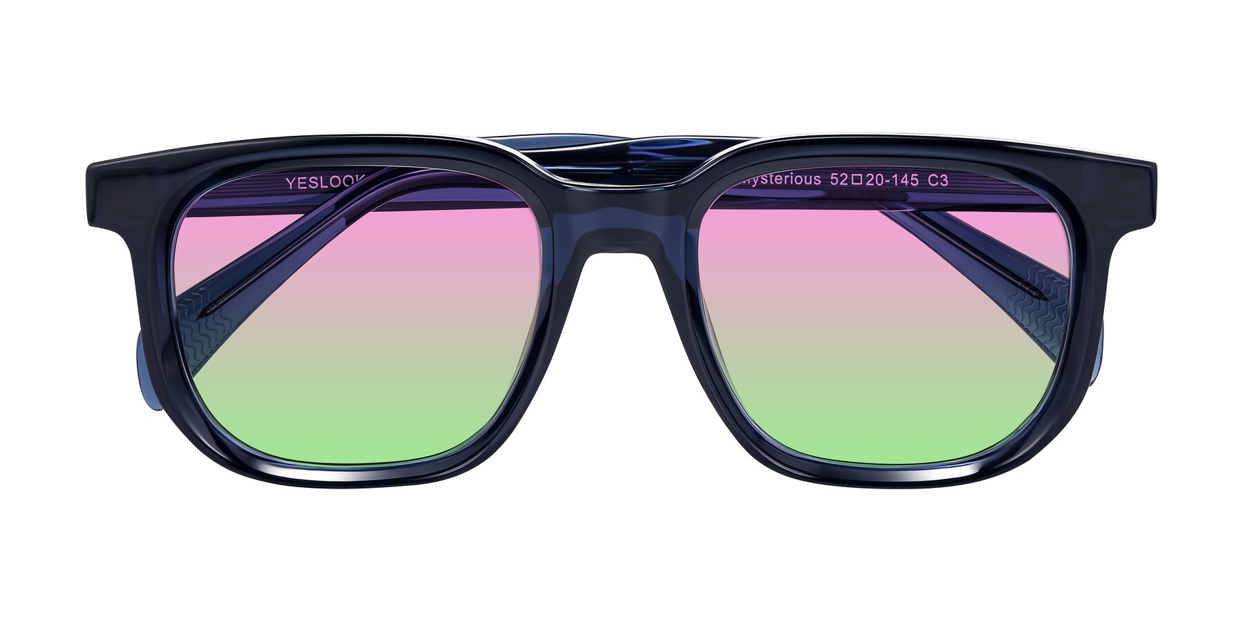 Folded Front of Mysterious in Dark Blue with Pink / Green Gradient Lenses