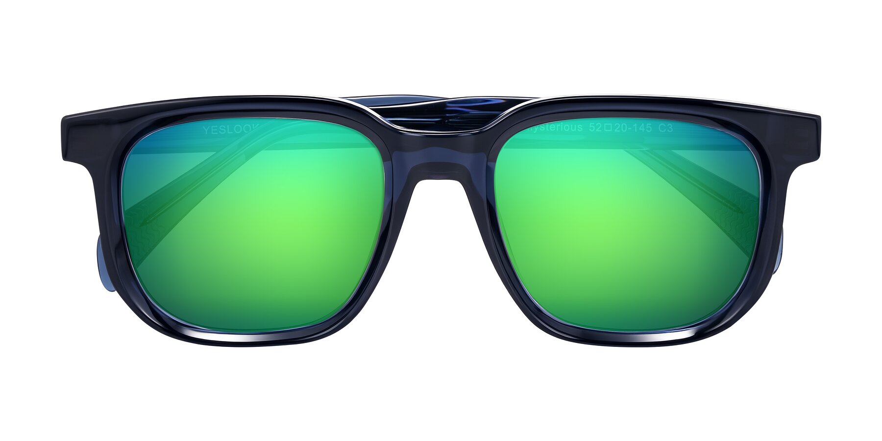 Folded Front of Mysterious in Dark Blue with Green Mirrored Lenses