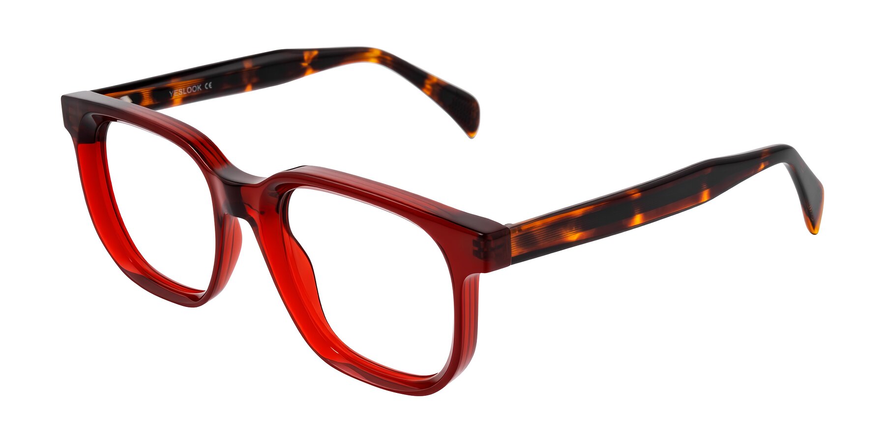 Angle of Mysterious in Wine/Tortoise with Clear Eyeglass Lenses