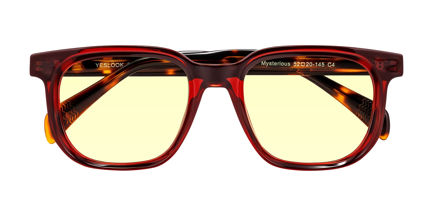 Folded Front of Mysterious in Wine/Tortoise with Light Yellow Tinted Lenses