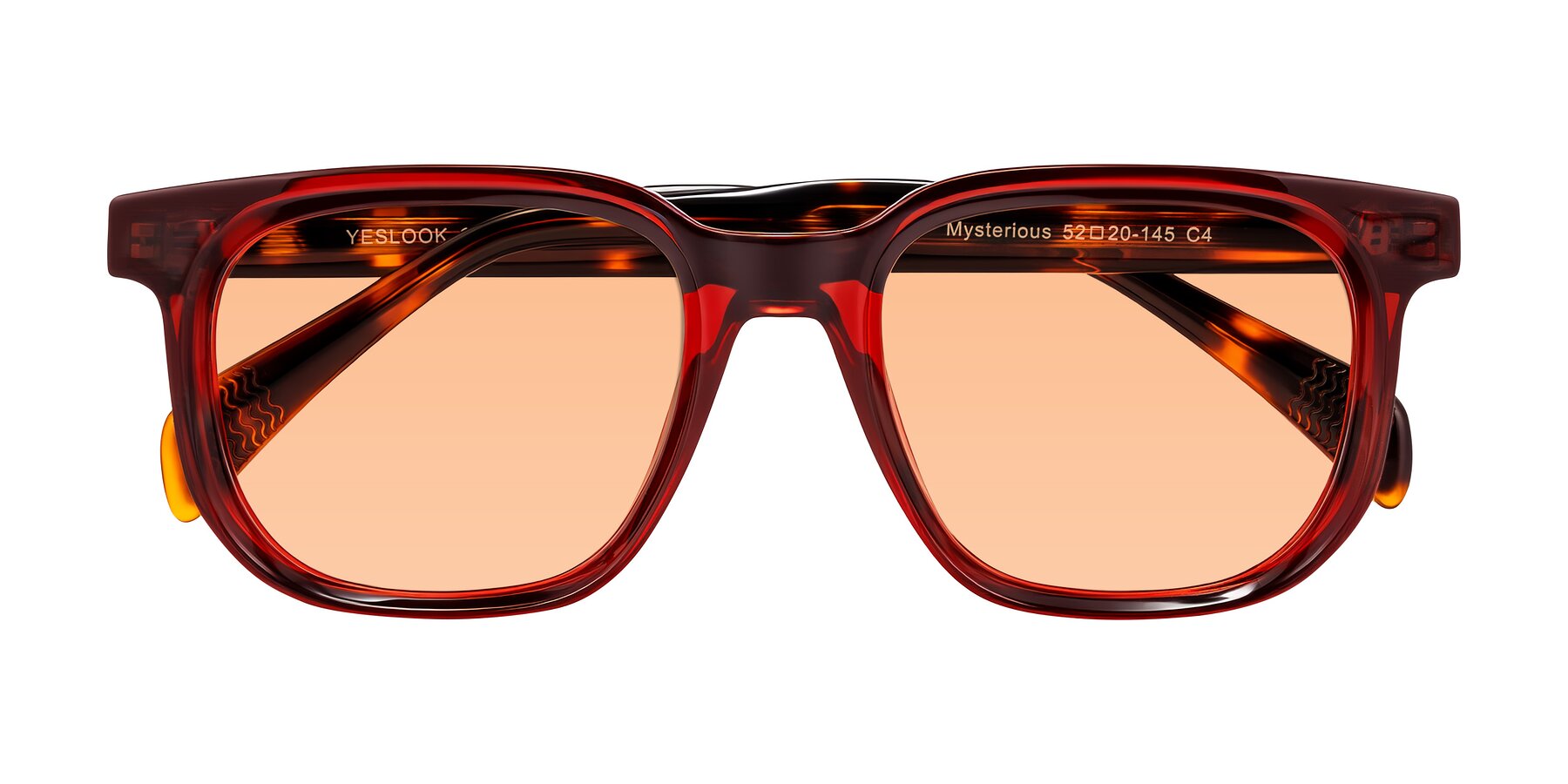 Folded Front of Mysterious in Wine/Tortoise with Light Orange Tinted Lenses