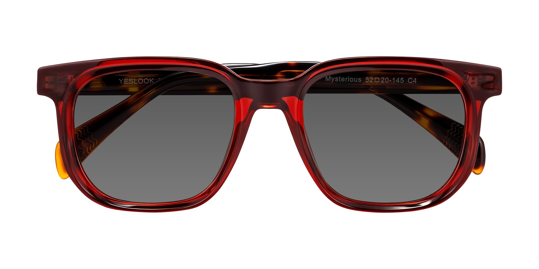 Folded Front of Mysterious in Wine/Tortoise with Medium Gray Tinted Lenses