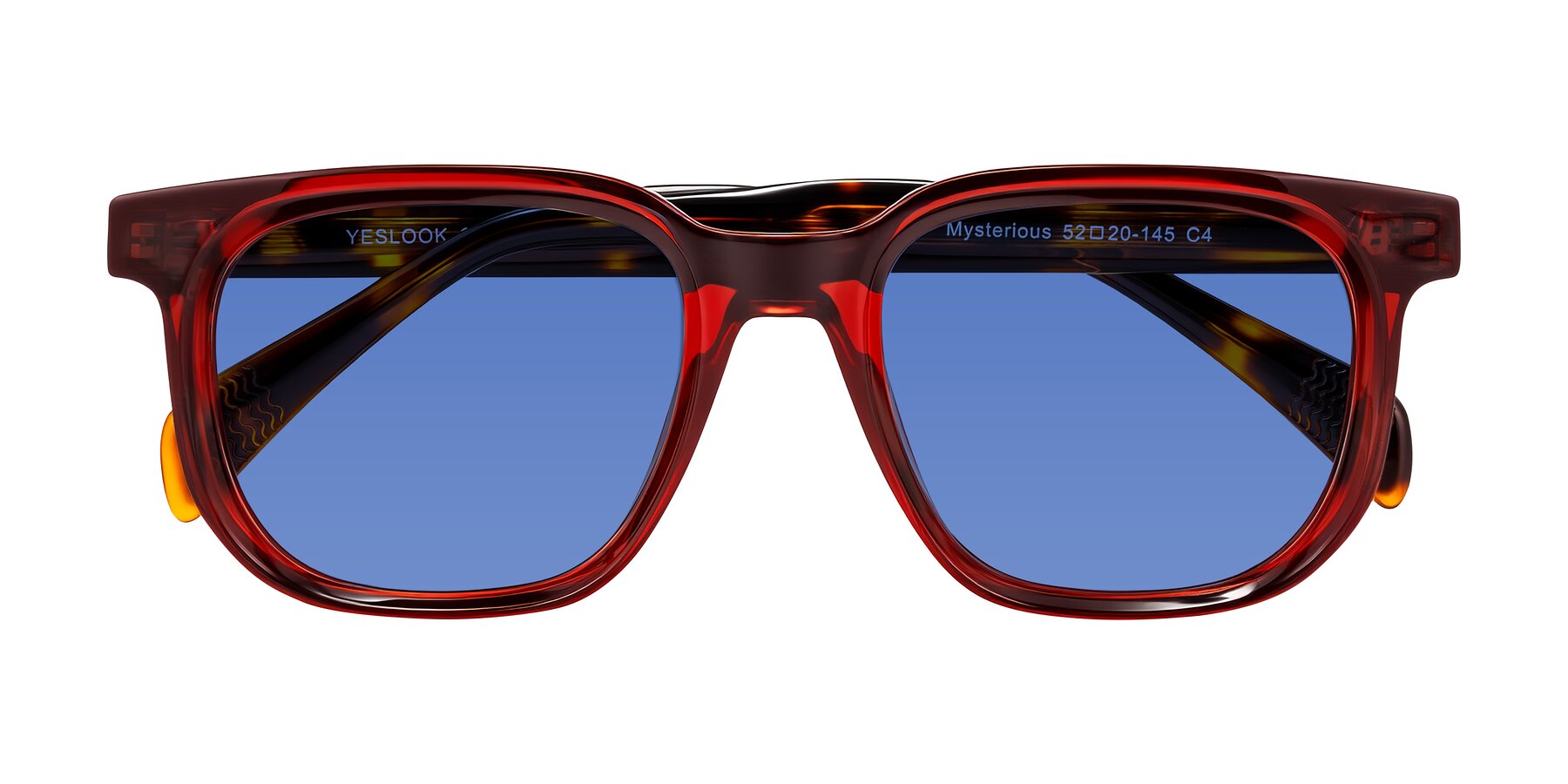Folded Front of Mysterious in Wine/Tortoise with Blue Tinted Lenses