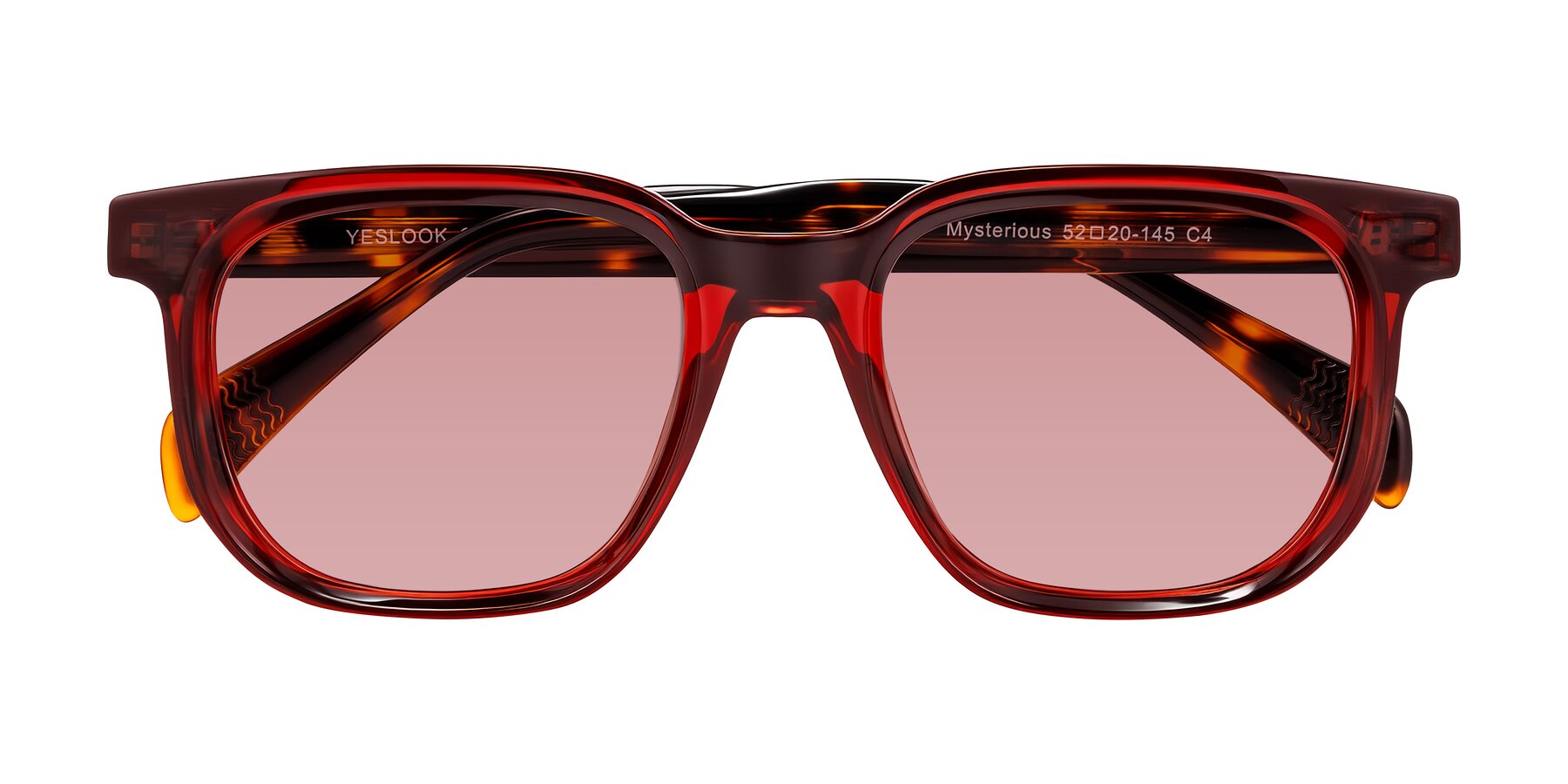 Folded Front of Mysterious in Wine/Tortoise with Medium Garnet Tinted Lenses