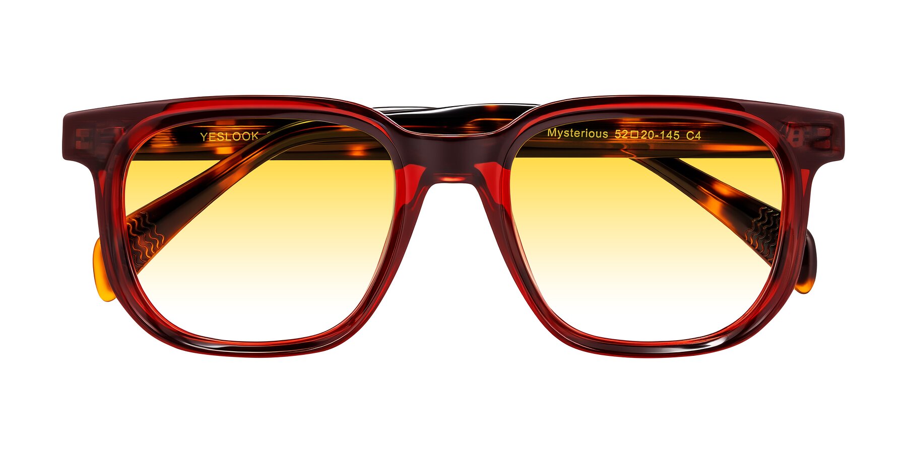 Folded Front of Mysterious in Wine/Tortoise with Yellow Gradient Lenses