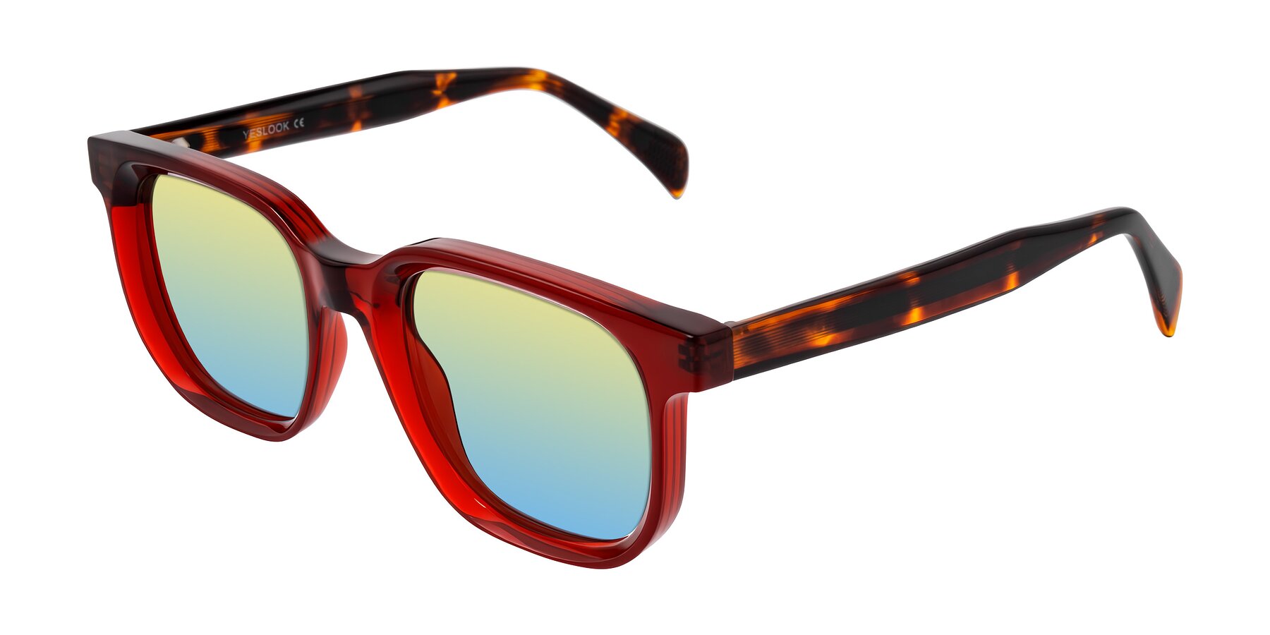 Angle of Mysterious in Wine/Tortoise with Yellow / Blue Gradient Lenses