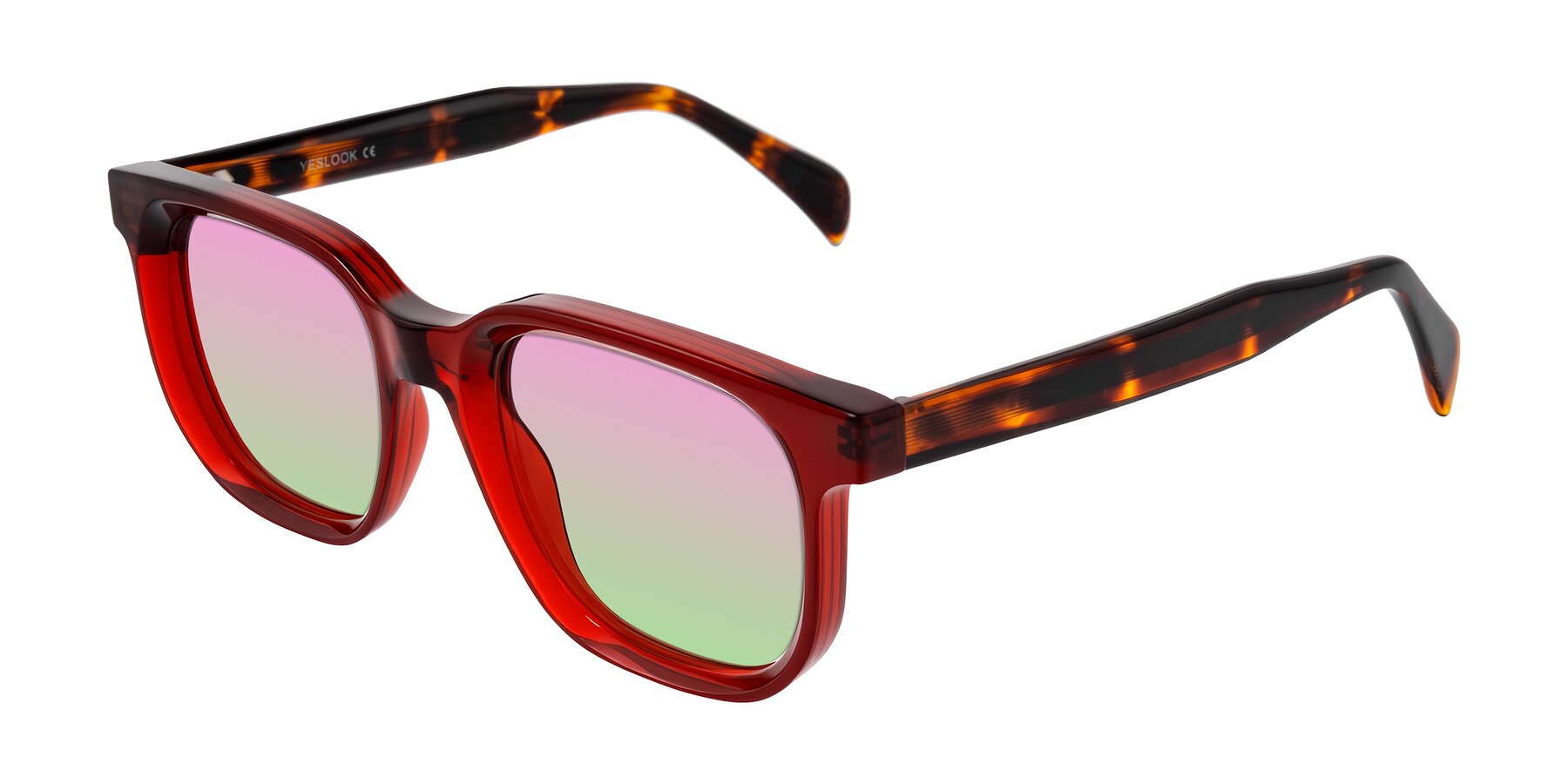 Angle of Mysterious in Wine/Tortoise with Pink / Green Gradient Lenses