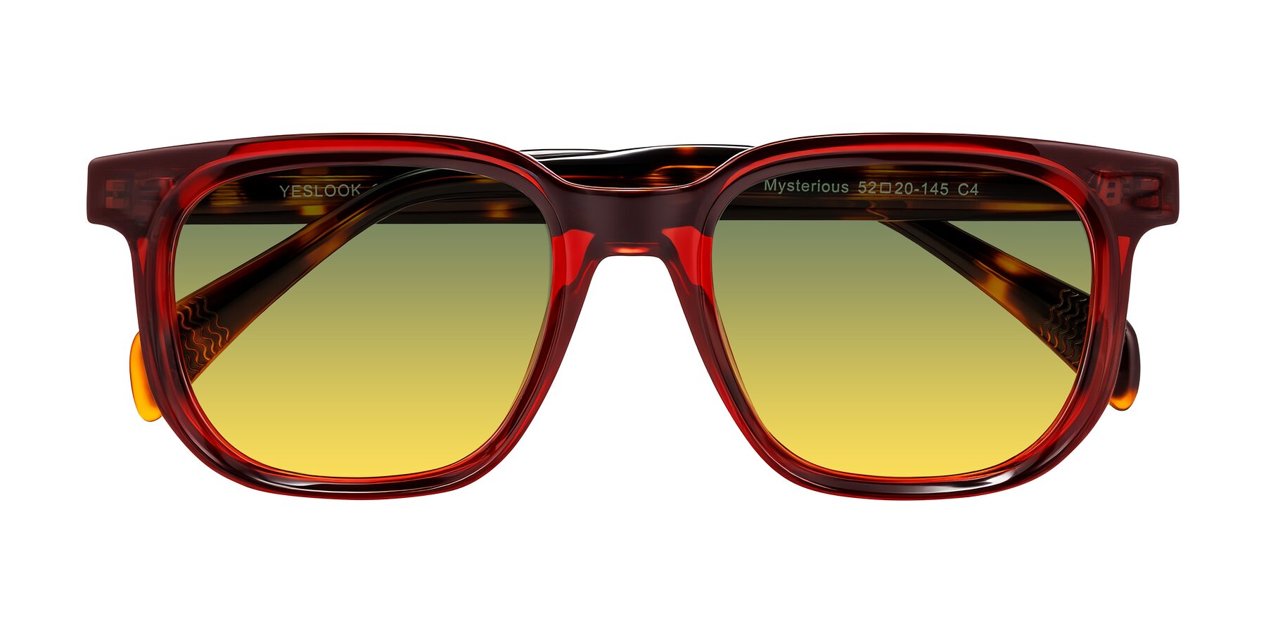 Folded Front of Mysterious in Wine/Tortoise with Green / Yellow Gradient Lenses