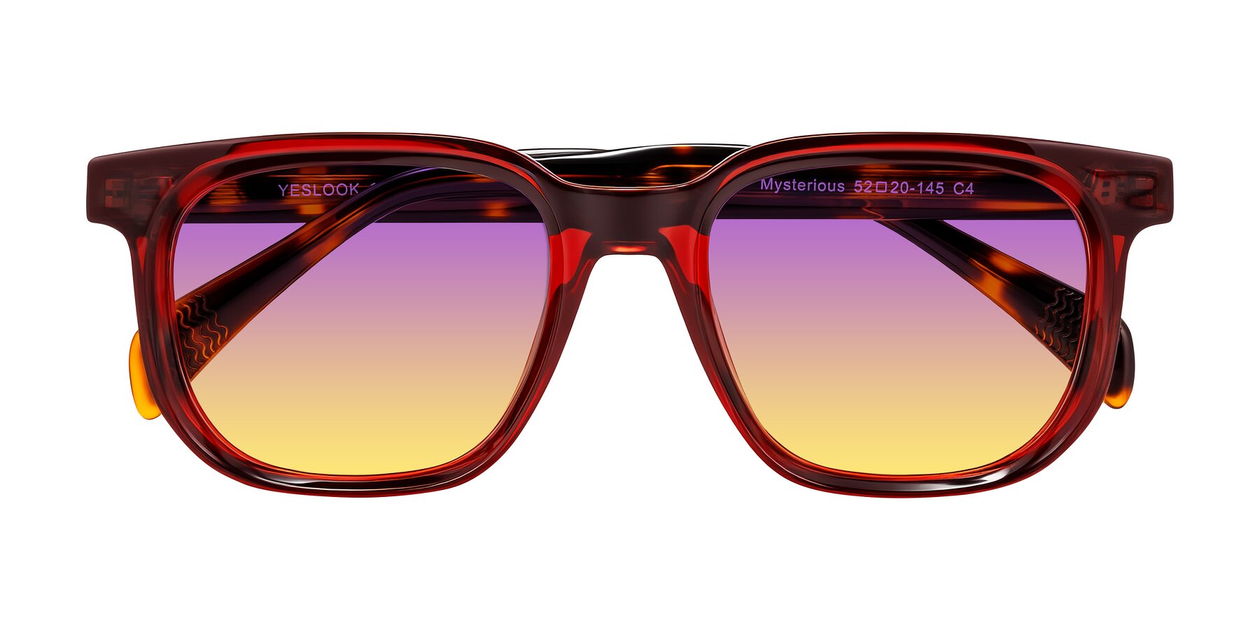 Folded Front of Mysterious in Wine/Tortoise with Purple / Yellow Gradient Lenses