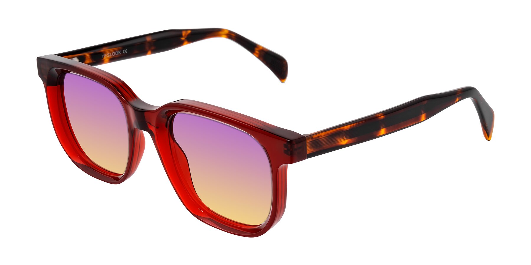 Angle of Mysterious in Wine/Tortoise with Purple / Yellow Gradient Lenses