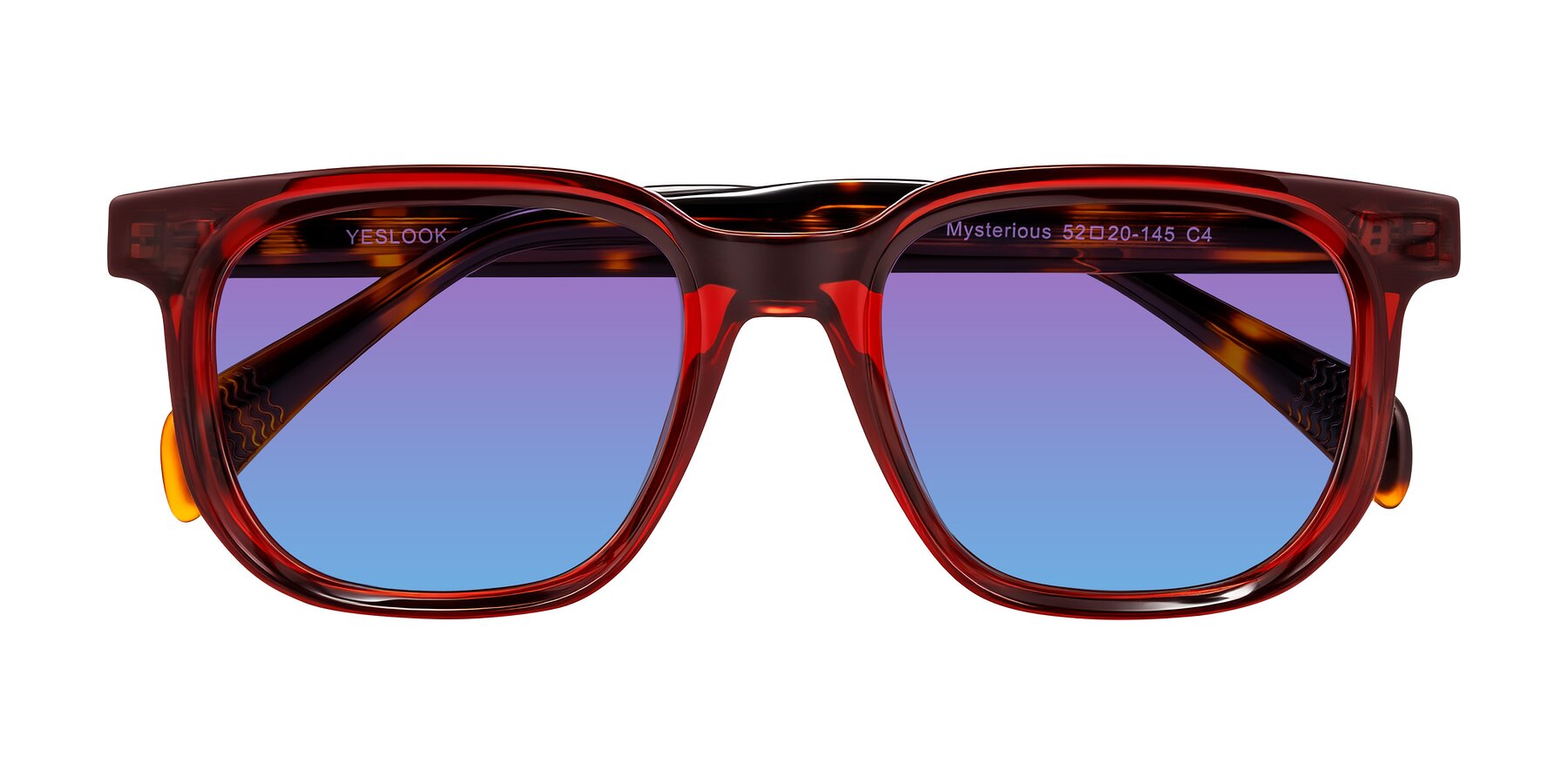 Folded Front of Mysterious in Wine/Tortoise with Purple / Blue Gradient Lenses