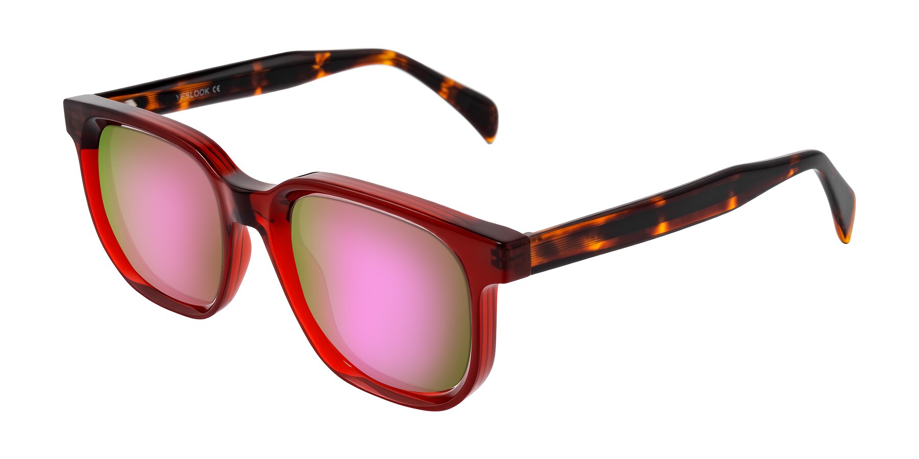 Angle of Mysterious in Wine/Tortoise with Pink Mirrored Lenses