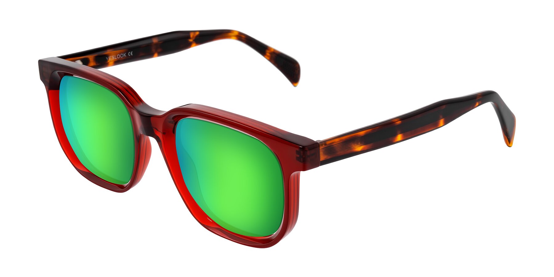 Angle of Mysterious in Wine/Tortoise with Green Mirrored Lenses