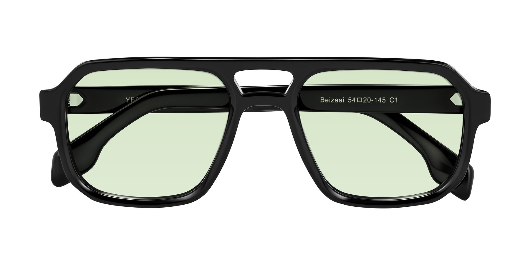 Folded Front of Beizaai in Black with Light Green Tinted Lenses