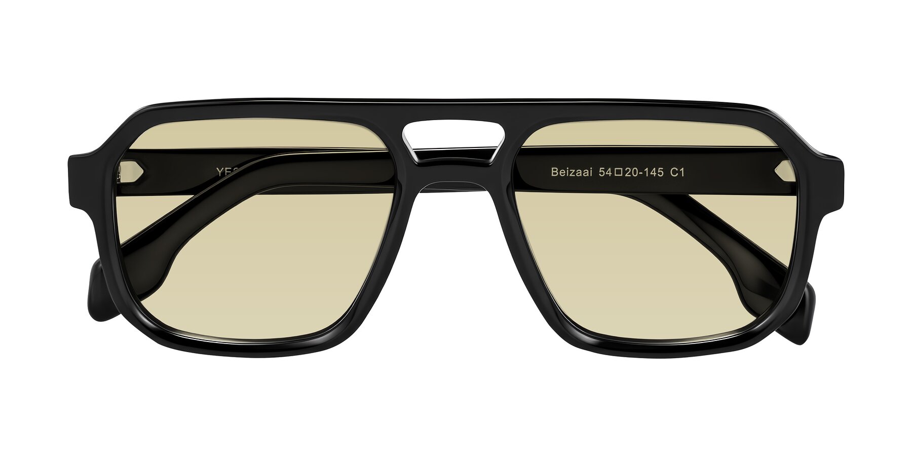 Folded Front of Beizaai in Black with Light Champagne Tinted Lenses