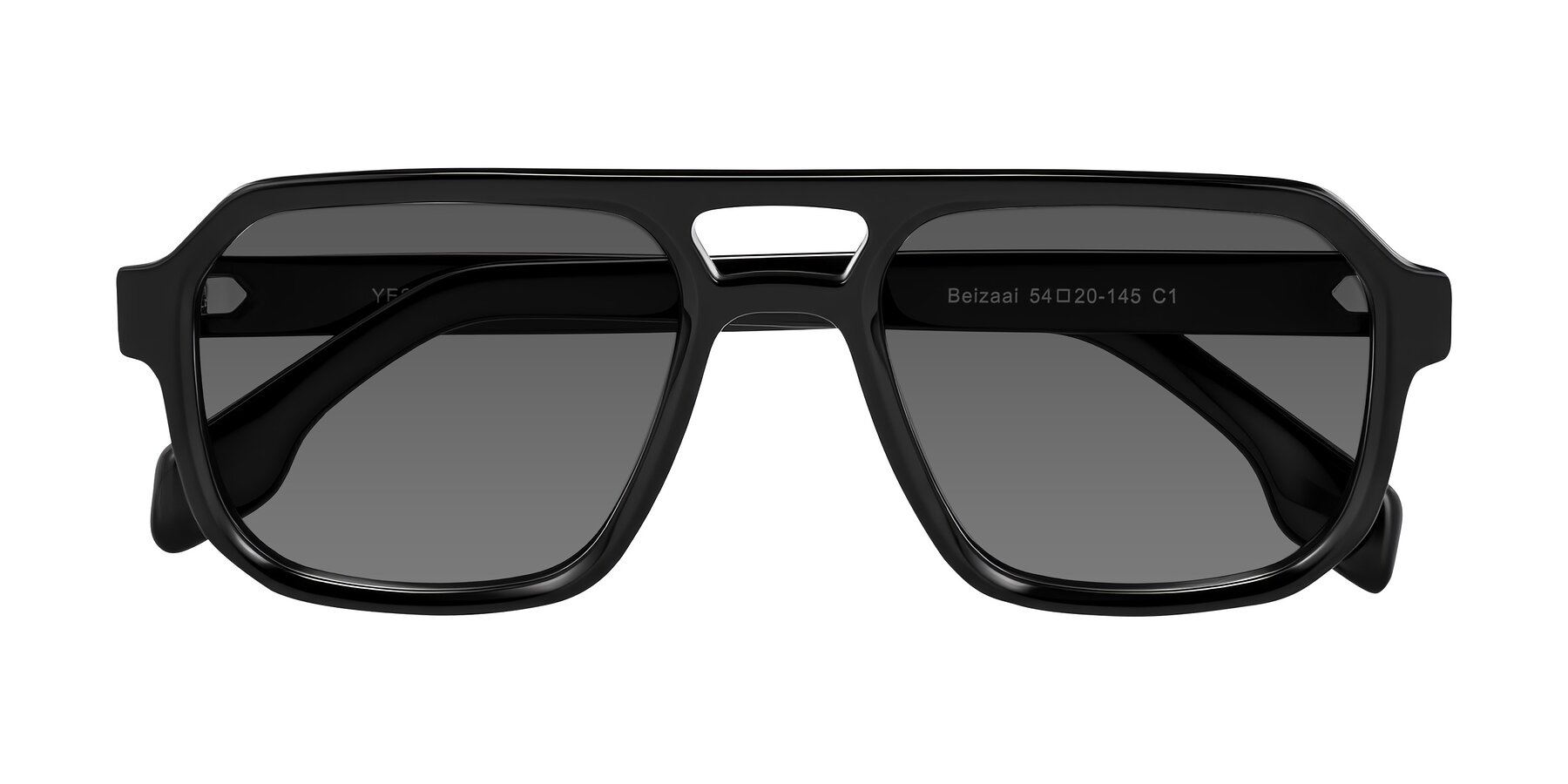 Folded Front of Beizaai in Black with Medium Gray Tinted Lenses