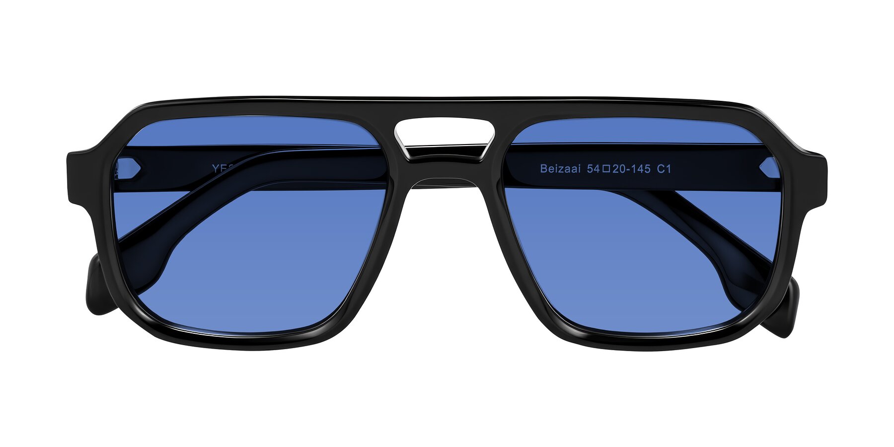 Folded Front of Beizaai in Black with Blue Tinted Lenses