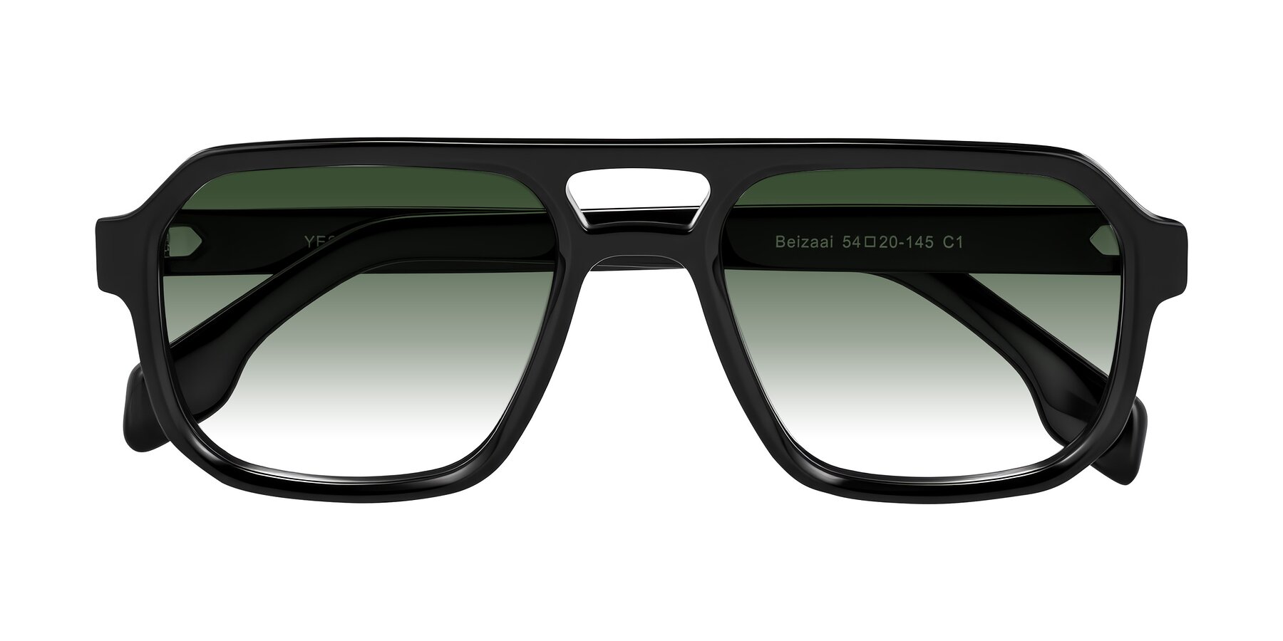 Folded Front of Beizaai in Black with Green Gradient Lenses