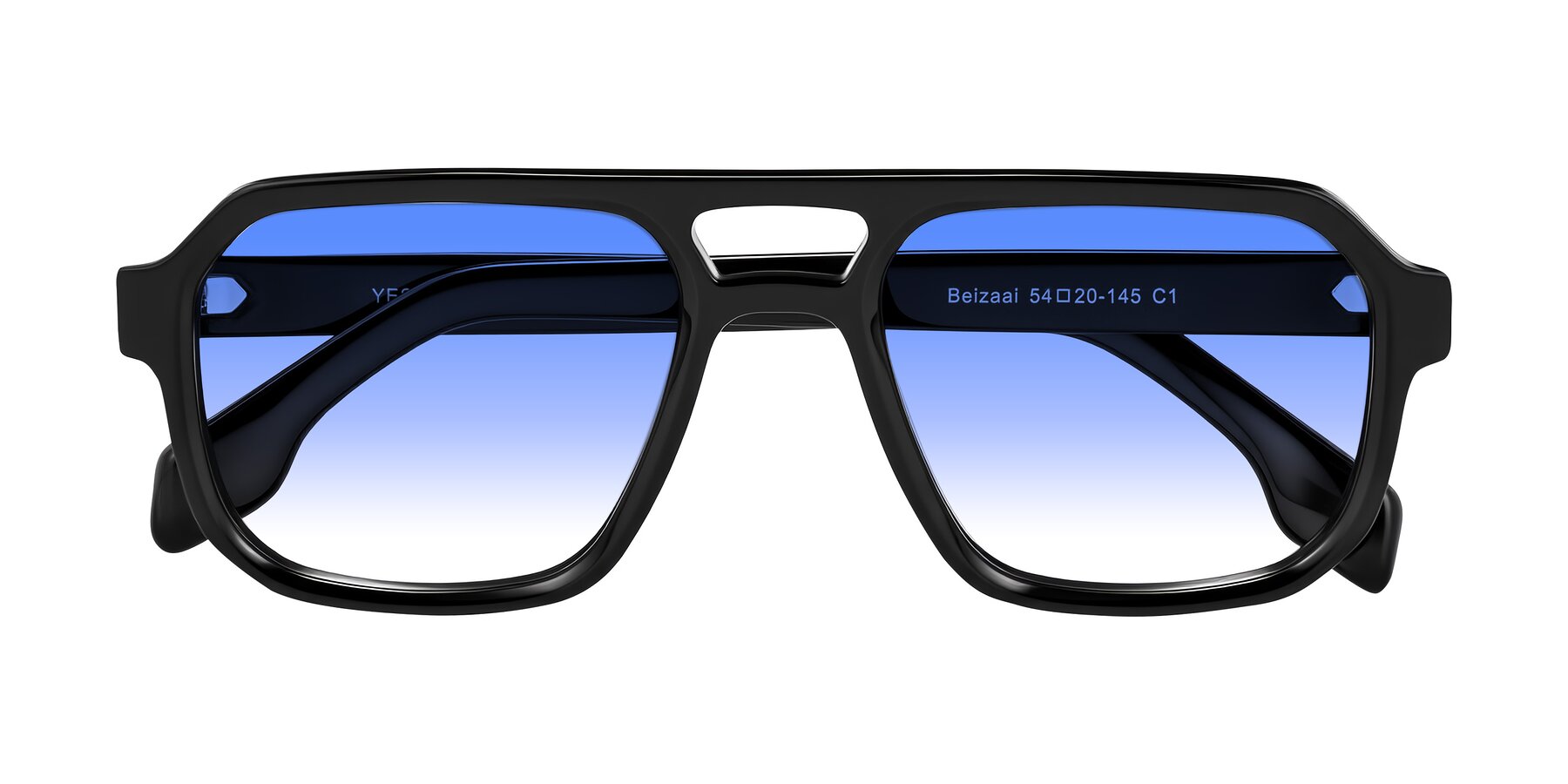 Folded Front of Beizaai in Black with Blue Gradient Lenses