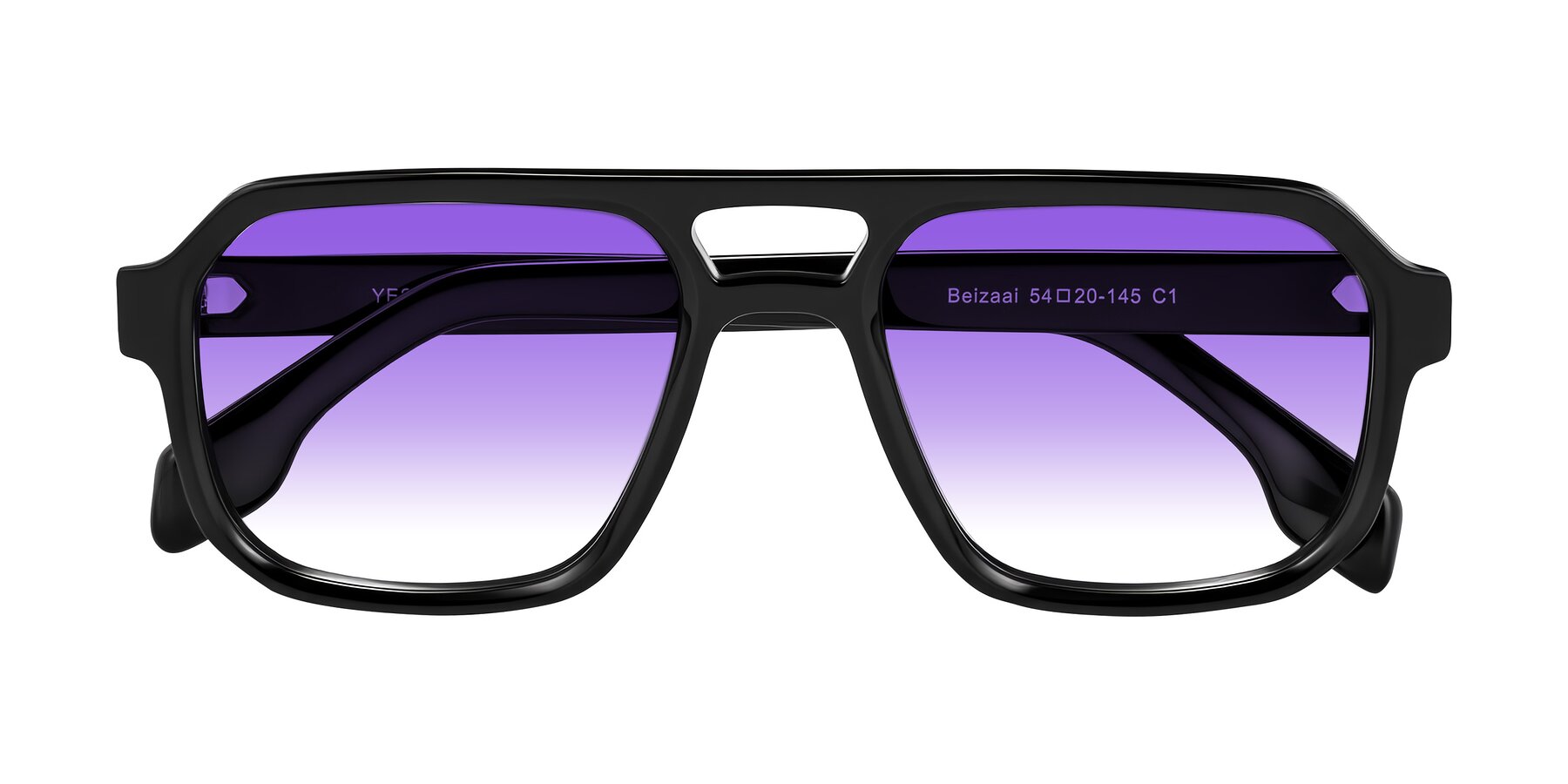 Folded Front of Beizaai in Black with Purple Gradient Lenses