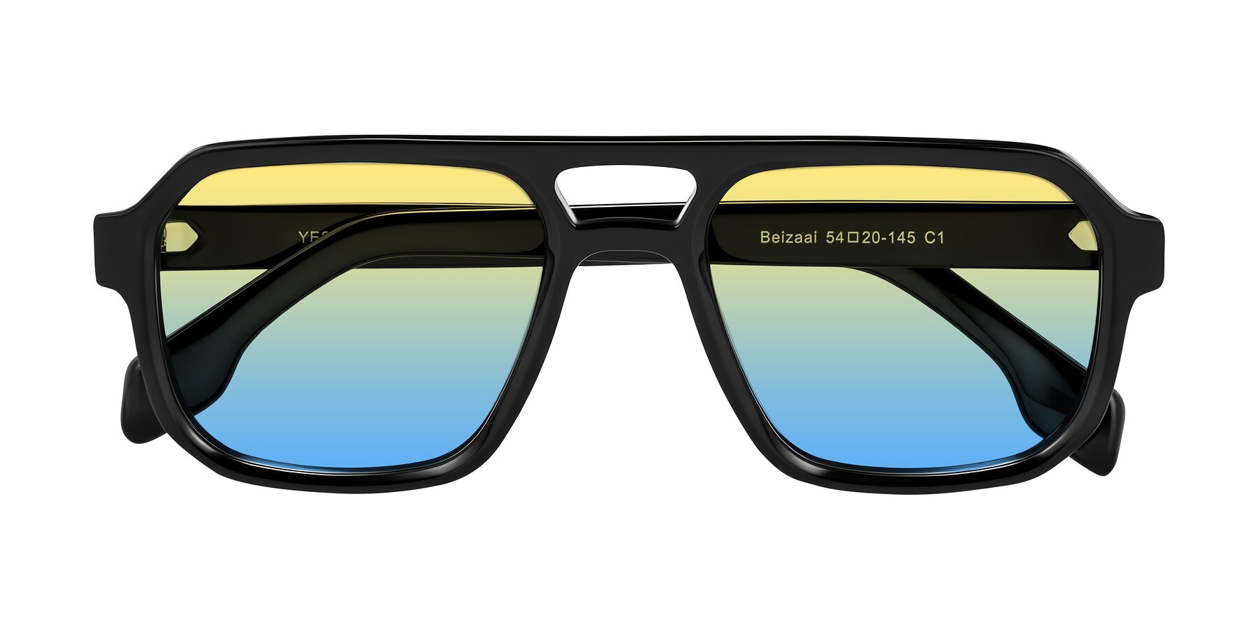 Folded Front of Beizaai in Black with Yellow / Blue Gradient Lenses