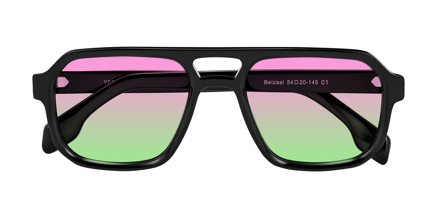 Folded Front of Beizaai in Black with Pink / Green Gradient Lenses
