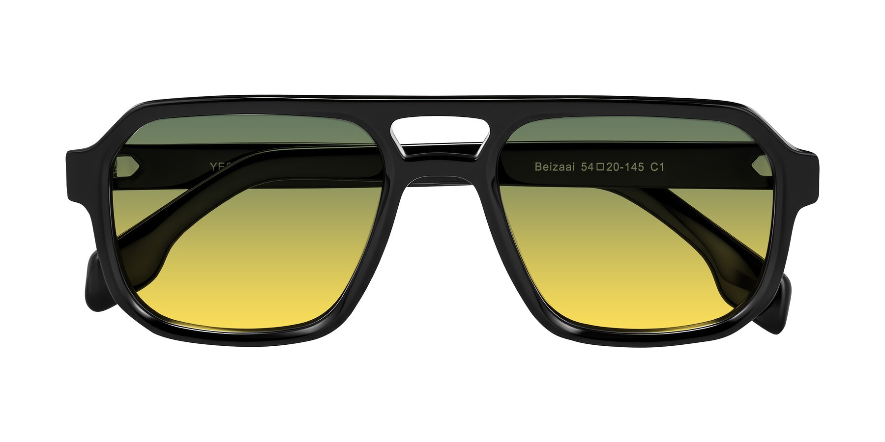 Folded Front of Beizaai in Black with Green / Yellow Gradient Lenses