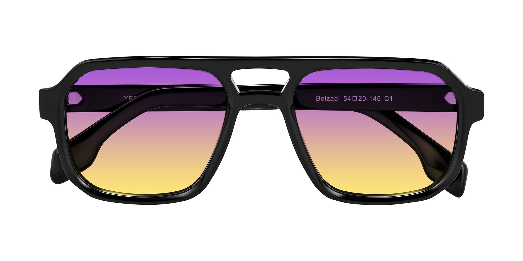 Folded Front of Beizaai in Black with Purple / Yellow Gradient Lenses