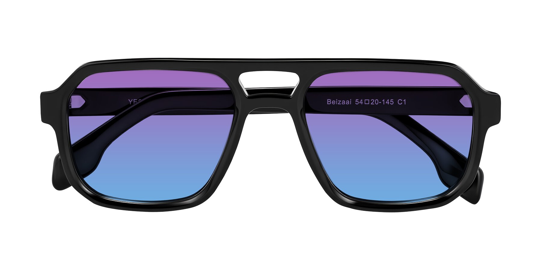 Folded Front of Beizaai in Black with Purple / Blue Gradient Lenses