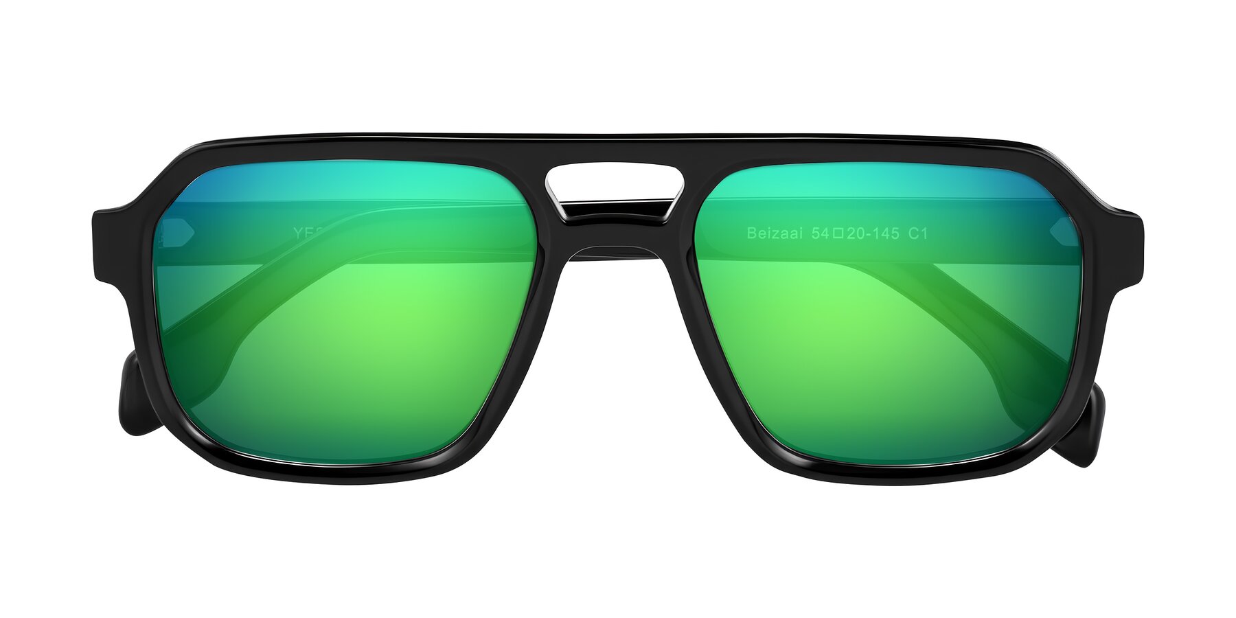 Folded Front of Beizaai in Black with Green Mirrored Lenses