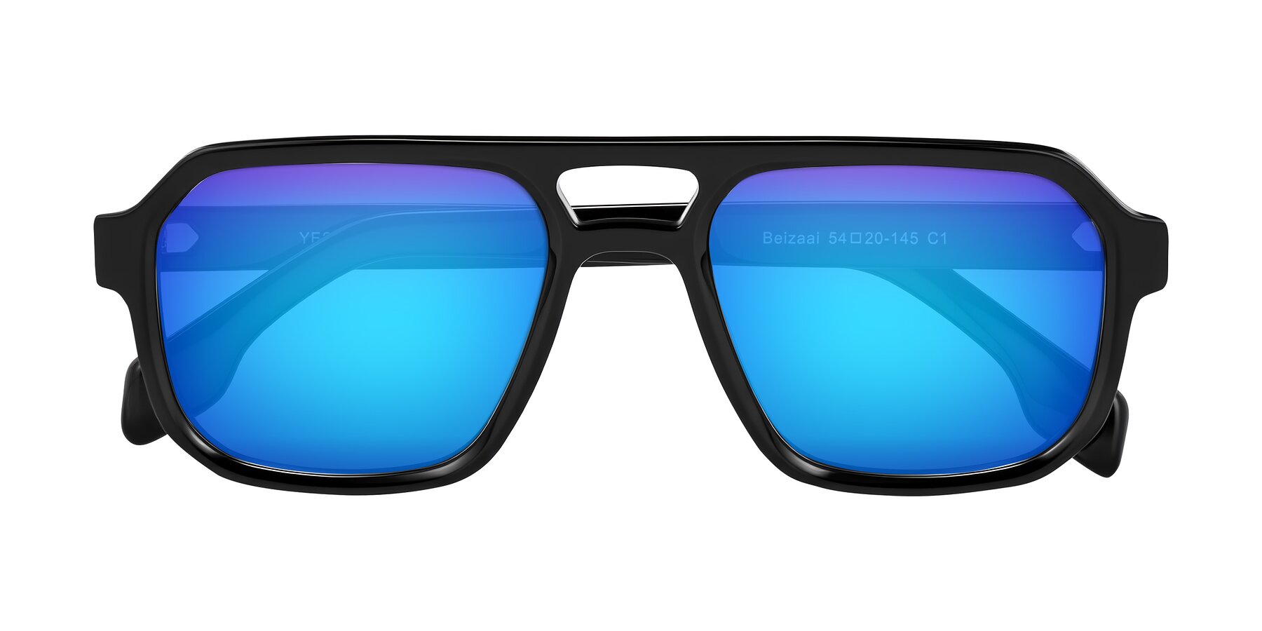Folded Front of Beizaai in Black with Blue Mirrored Lenses