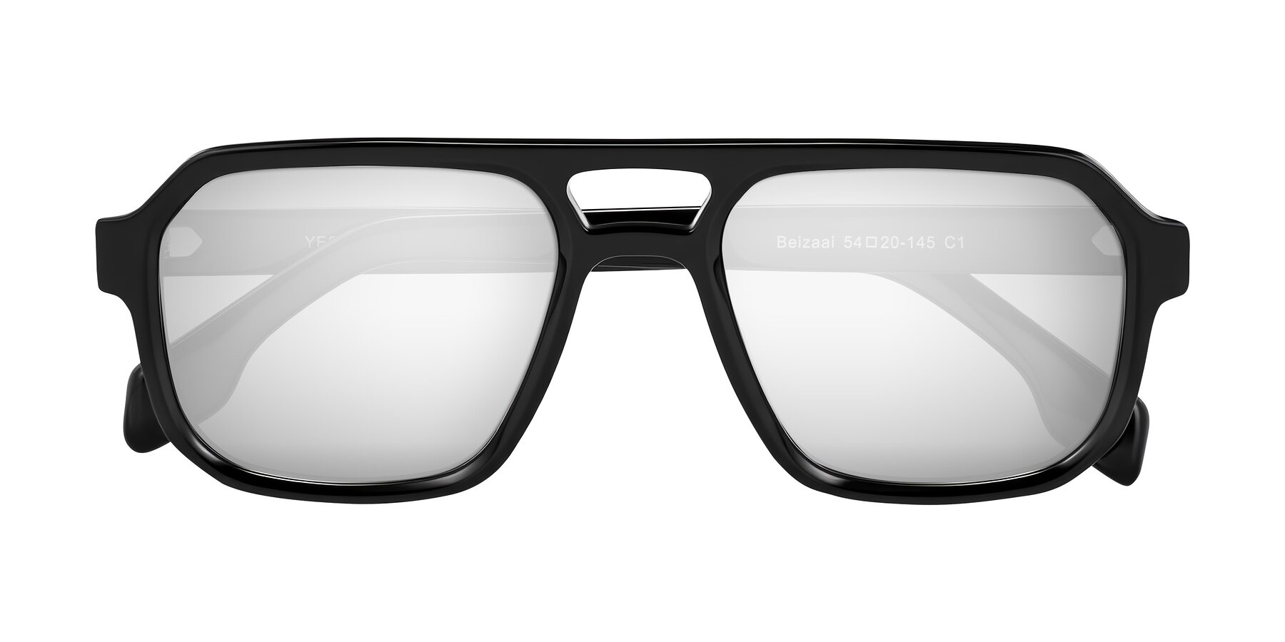 Folded Front of Beizaai in Black with Silver Mirrored Lenses