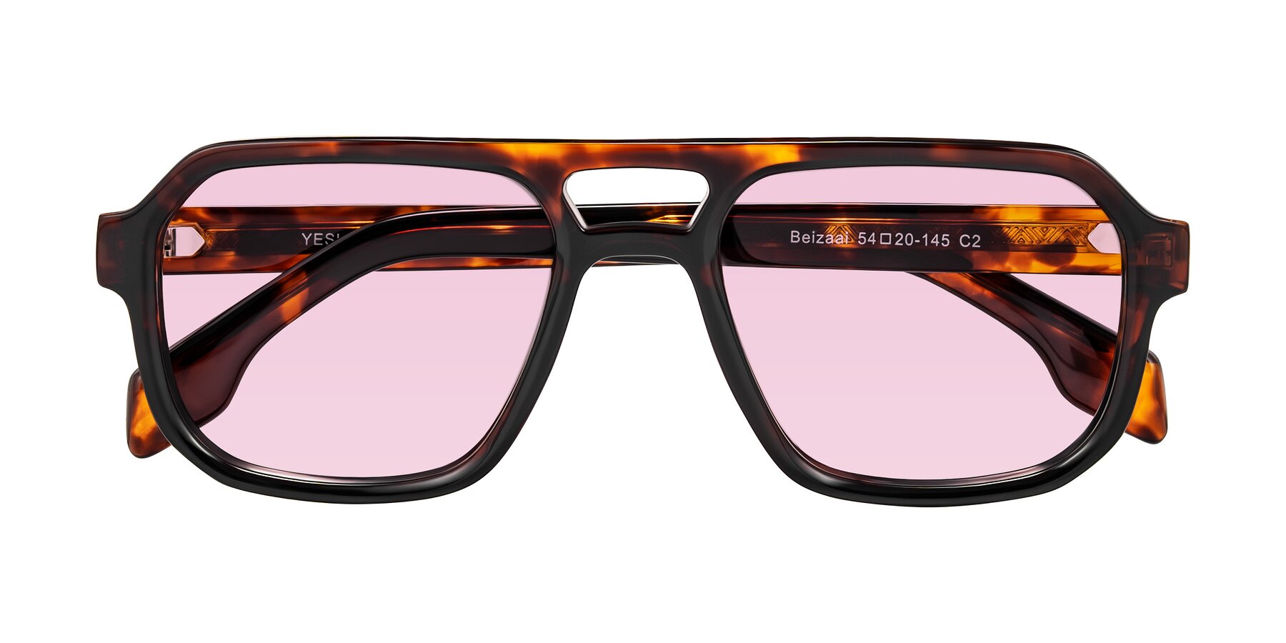Folded Front of Beizaai in Tortoise with Light Pink Tinted Lenses
