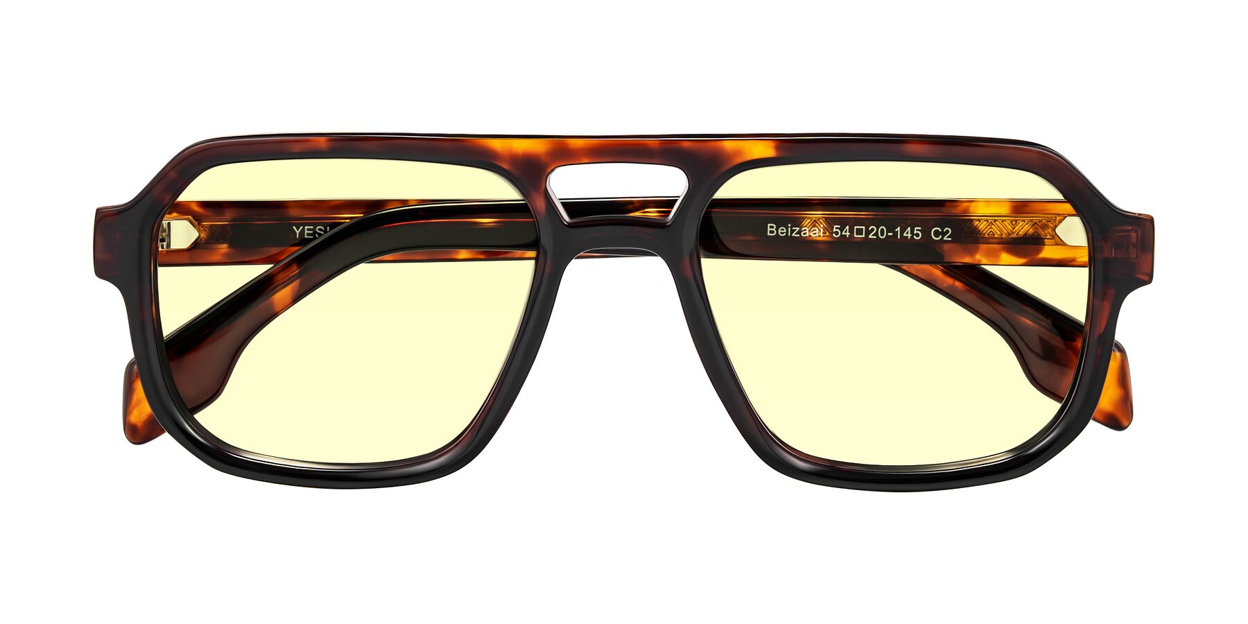 Folded Front of Beizaai in Tortoise with Light Yellow Tinted Lenses