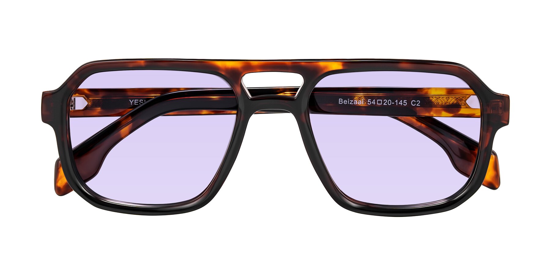 Folded Front of Beizaai in Tortoise with Light Purple Tinted Lenses