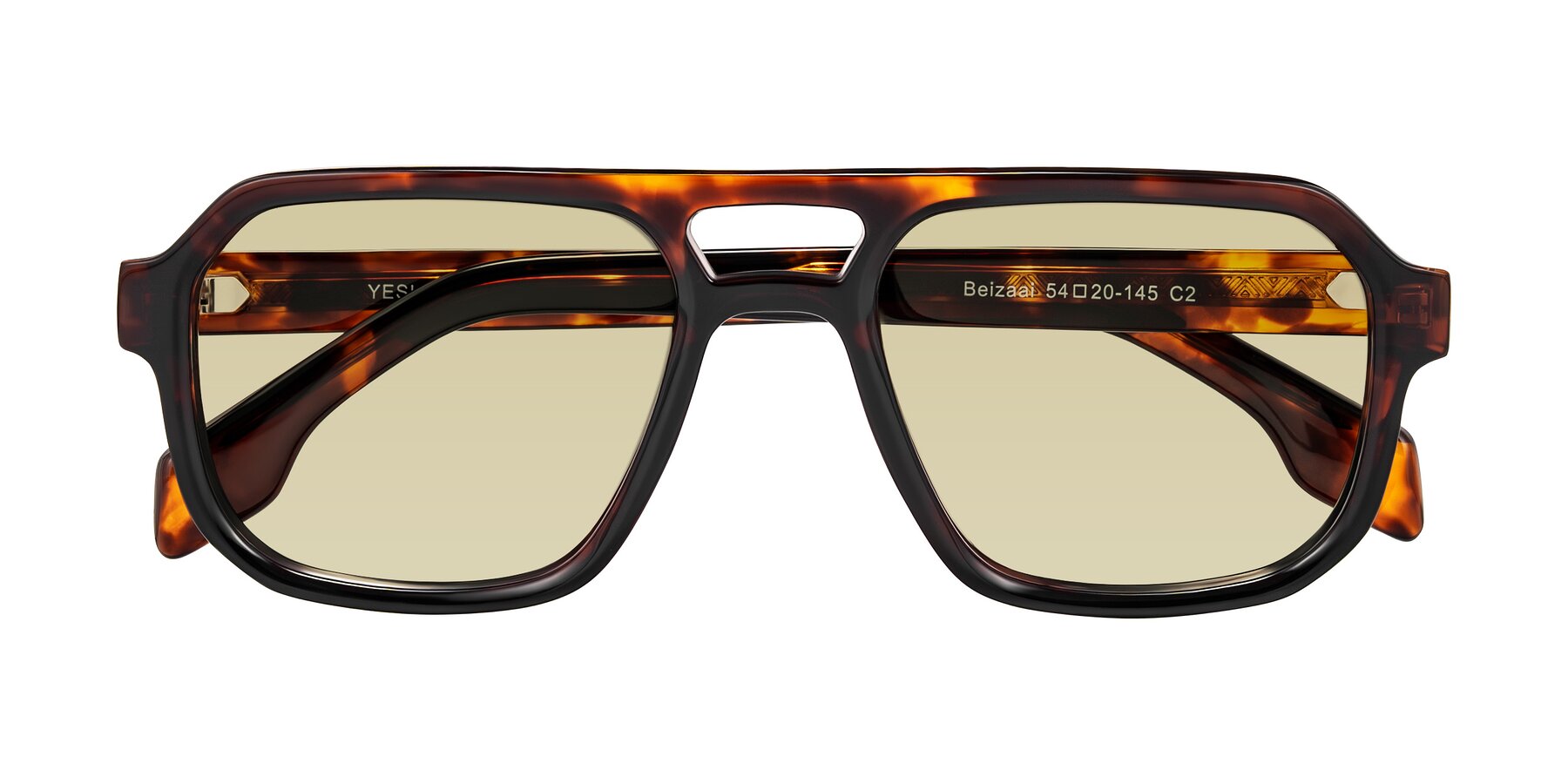 Folded Front of Beizaai in Tortoise with Light Champagne Tinted Lenses
