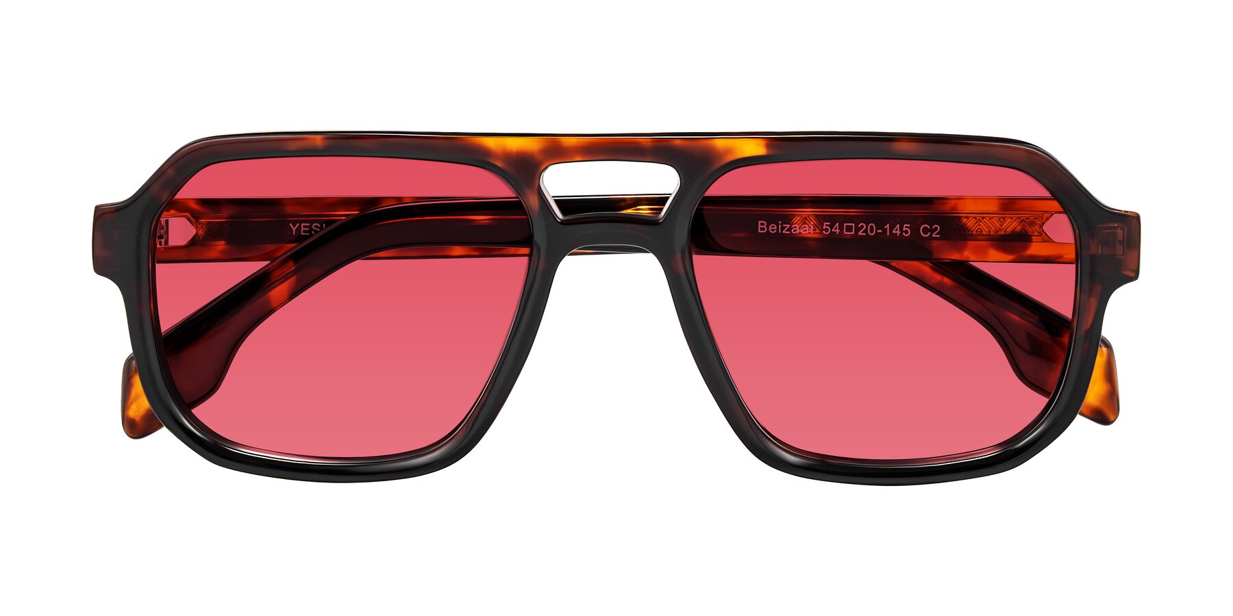 Folded Front of Beizaai in Tortoise with Red Tinted Lenses