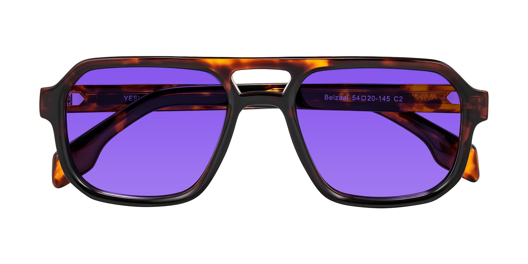 Folded Front of Beizaai in Tortoise with Purple Tinted Lenses