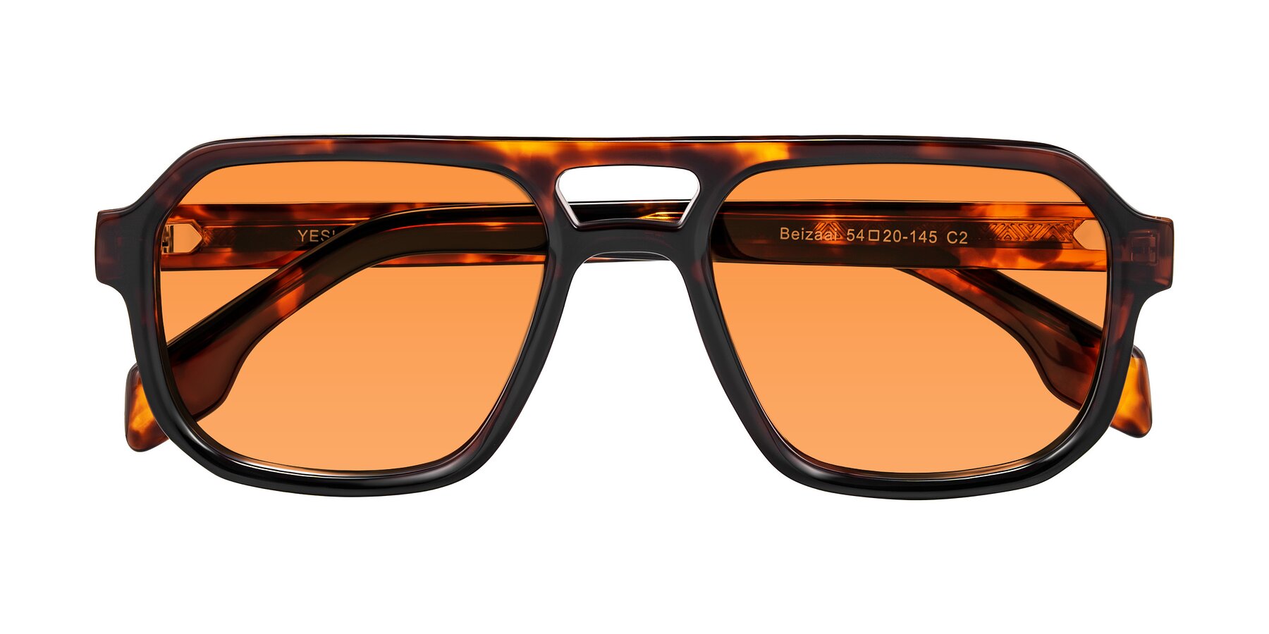 Folded Front of Beizaai in Tortoise with Orange Tinted Lenses