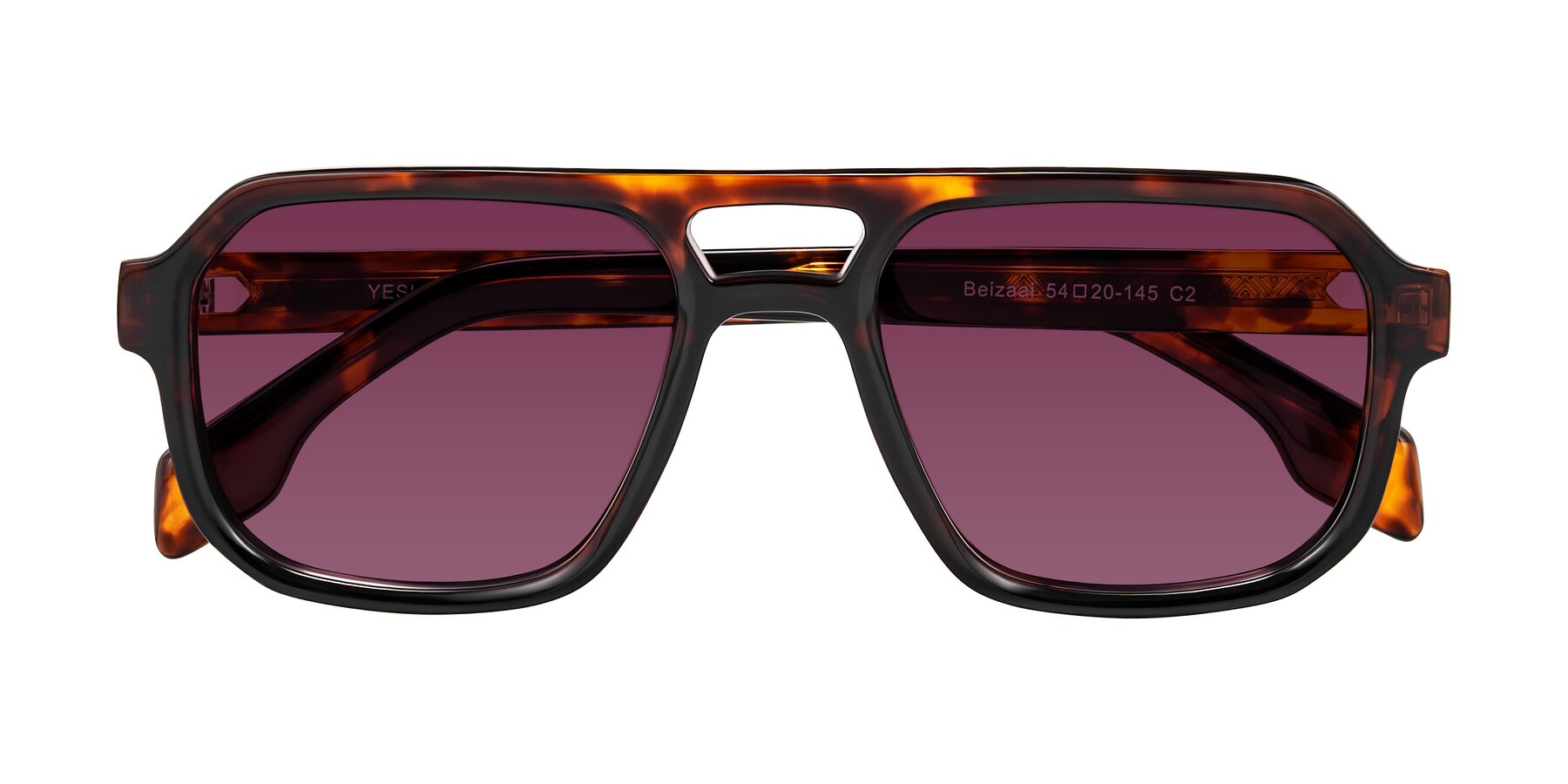 Folded Front of Beizaai in Tortoise with Wine Tinted Lenses