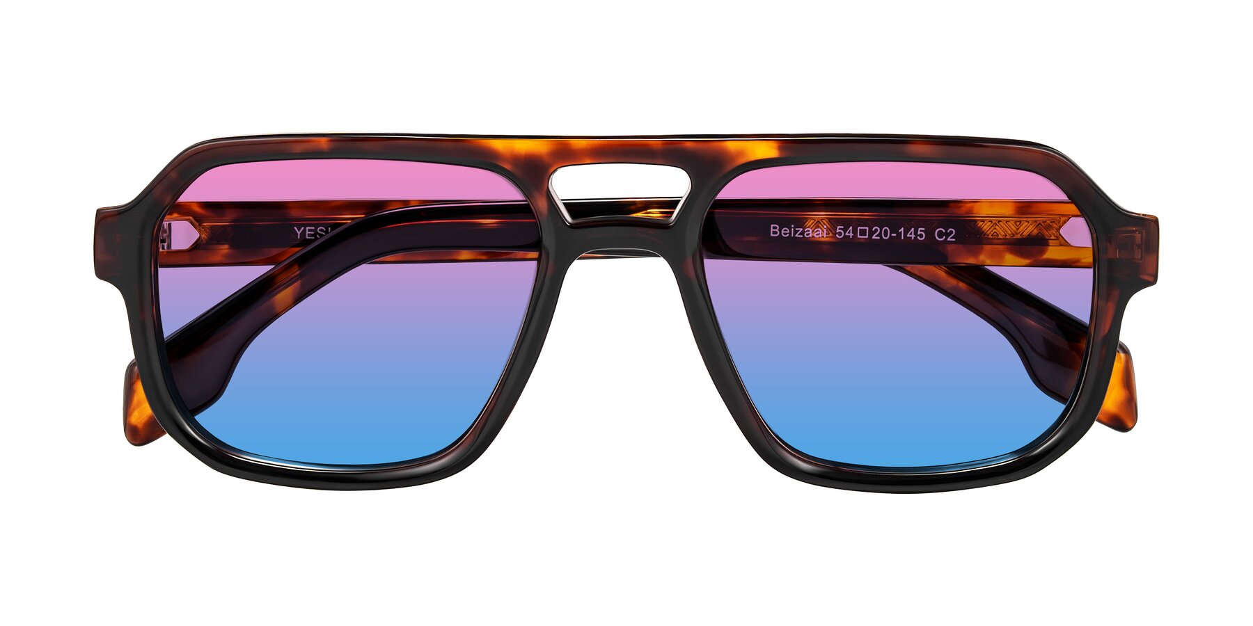 Folded Front of Beizaai in Tortoise with Pink / Blue Gradient Lenses